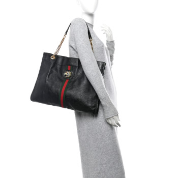 GUCCI Calfskin Maxi Rajah Chain Tote Black