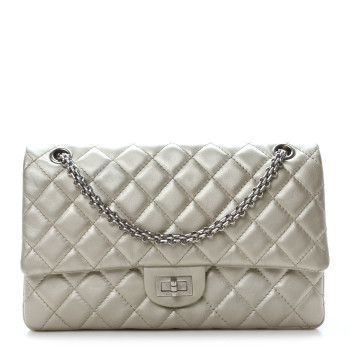 CHANEL Metallic Lambskin Quilted 2.55 Reissue 226 Flap Silver