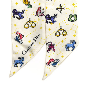 CHRISTIAN DIOR Silk Pixel Zodiac Scarf Latte Multicolor