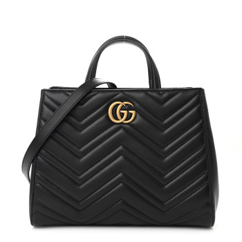 GUCCI Calfskin Matelasse Small GG Marmont Tote Black