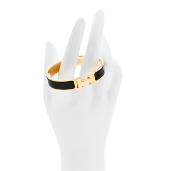 HERMES Enamel Narrow Clic Clac H Bracelet PM Black