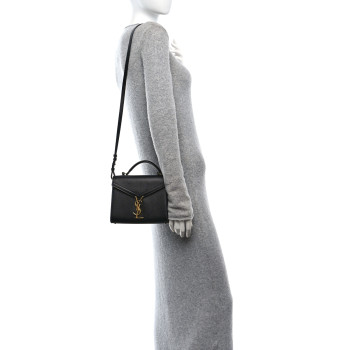 SAINT LAURENT Grain de Poudre Mini Classic Monogram Cassandra Top Handle Black