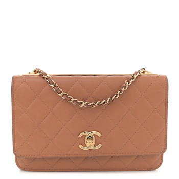 CHANEL Lambskin Quilted Trendy CC Wallet On Chain WOC Camel