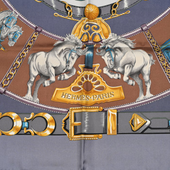 HERMES Silk Chevaux De Trait Scarf 90