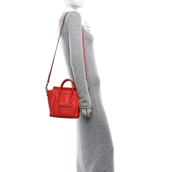 CELINE Drummed Calfskin Nano Luggage Coquelicot
