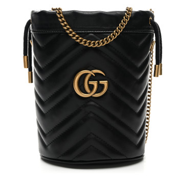 GUCCI Calfskin Matelasse Mini GG Marmont 2.0 Bucket Bag Black