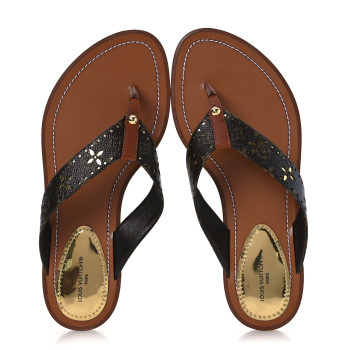 LOUIS VUITTON Monogram Sunny Flat Thong Sandals 38 Brown