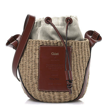 CHLOE Raffia Calfskin Small Basket  Sepia Brown