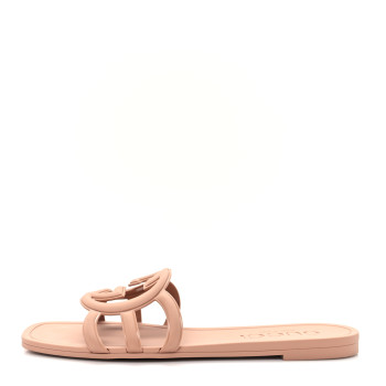 GUCCI Rubber Interlocking G Womens Slide Sandals 39 Light Beige