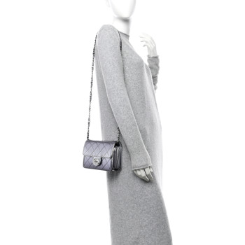 CHANEL Metallic Lambskin Like A Wallet Flap Silvery Black