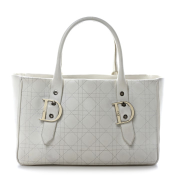 CHRISTIAN DIOR Calfskin Cannage D Buckle Tote White