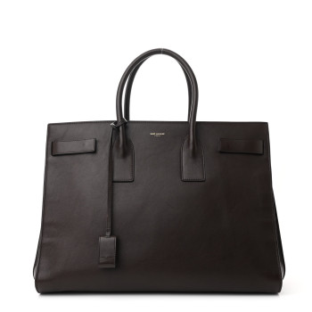 SAINT LAURENT Calfskin Large Sac De Jour Carryall Dark Brown