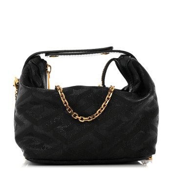 VERSACE Metallic Canvas La Greca Signature Mini Bag Black