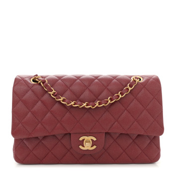 CHANEL Iridescent Caviar Quilted Medium Double Flap Red