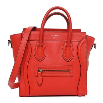 CELINE Drummed Calfskin Nano Luggage Coquelicot