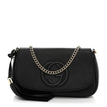GUCCI Pebbled Calfskin Medium Soho Flap Crossbody Black