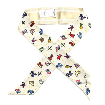 CHRISTIAN DIOR Silk Pixel Zodiac Scarf Latte Multicolor