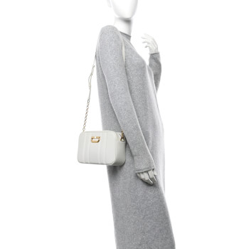 SALVATORE FERRAGAMO Calfskin Quilted Medium Gancini Camera Case Optic White