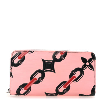 LOUIS VUITTON Epi Chain Flower Print Twist Zippy Wallet Pink