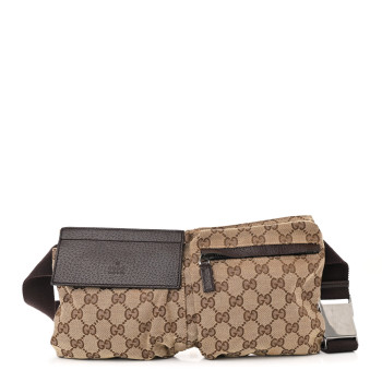 GUCCI GG Monogram Double Pocket Belt Bag Dark Brown