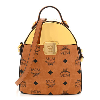 MCM Metallic Calfskin Visetos Stark Pushlock Clutch Cognac