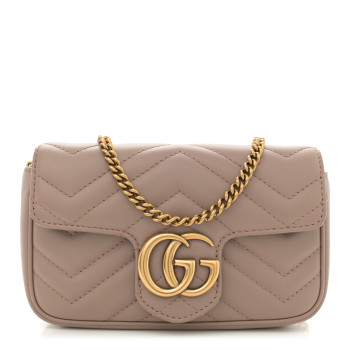 GUCCI Calfskin Matelasse Super Mini GG Marmont Shoulder Bag Porcelain Rose