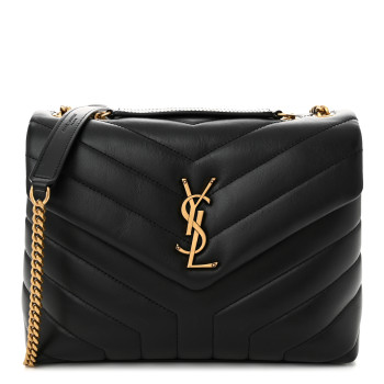 SAINT LAURENT Calfskin Y Quilted Monogram Small Loulou Chain Satchel Black