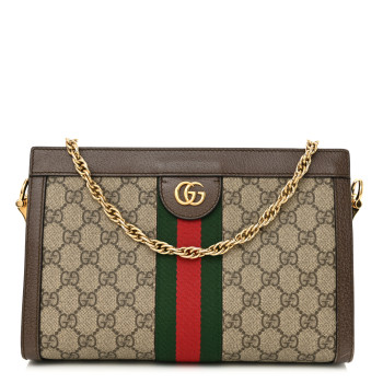 GUCCI GG Supreme Monogram Web Small Ophidia Chain Shoulder Bag Brown