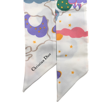 CHRISTIAN DIOR Silk Ciel De Reve Mitzah Scarf White Multicolor