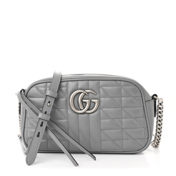 GUCCI Calfskin Matelasse Aria Small GG Marmont Chain Shoulder Bag Deep Grey