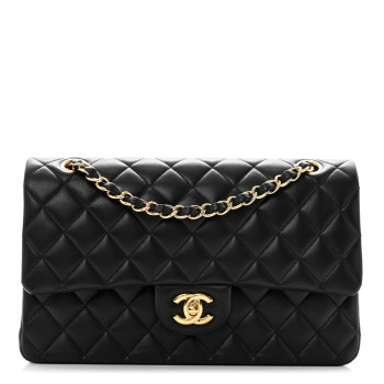 CHANEL Lambskin Quilted Medium Double Flap Black