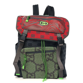 GUCCI Jersey GG Monogram All Over Pan Sport Double Buckle Backpack Grey Green Multicolor