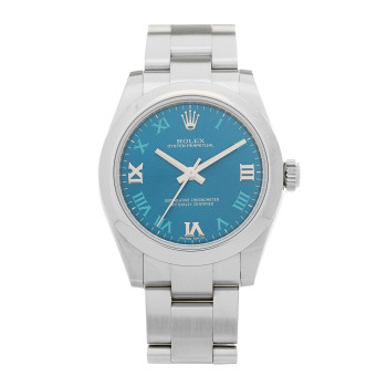 ROLEX Stainless Steel 31mm Oyster Perpetual Watch Azzurro Blue Roman 177200