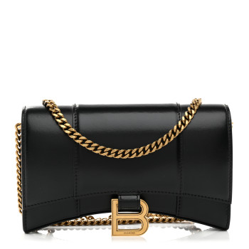 BALENCIAGA Shiny Box Calfskin Hourglass Chain Bag Black