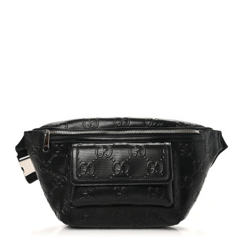 GUCCI Calfskin GG Tennis Embossed Pocket Belt Bag Black