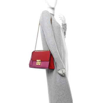 GUCCI Moon Calfskin Bi-Color Medium Padlock Shoulder Bag New Rosette Hibiscus Red