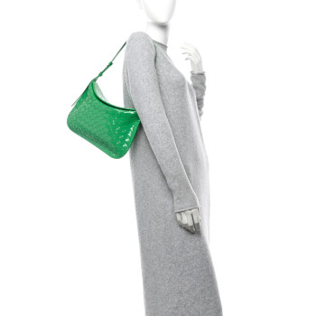 BOTTEGA VENETA Brushed Calfskin Intrecciato Cradle Fold Over Shoulder Bag Parakeet