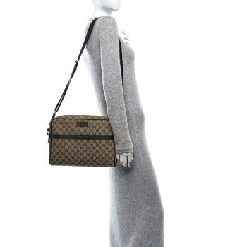 GUCCI Monogram Dollar Calfskin Large Camera Case Beige Ebony Testa di Moro Marrone Scuro