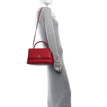 CHANEL Caviar Quilted Small Coco Handle Flap Red