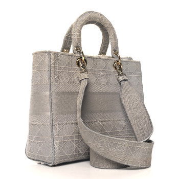 CHRISTIAN DIOR Canvas Embroidered Cannage Lady D-Lite Gray