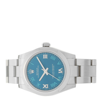 ROLEX Stainless Steel 31mm Oyster Perpetual Watch Azzurro Blue Roman 177200