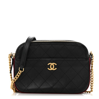 CHANEL Calfskin Grosgrain Stitched Button Up Camera Case Black
