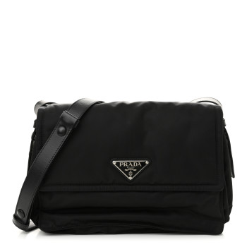 PRADA Re-Nylon Vitello Padded Large Flap Shoulder Bag Black