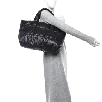 CHANEL Lambskin Quilted Large Coco Cocoon Reversible Tote Black