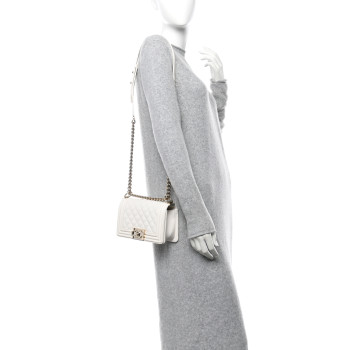 CHANEL Caviar Quilted Small Boy Flap White