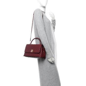 CHANEL Caviar Quilted Small Coco Handle Flap Burgundy