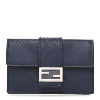FENDI Calfskin FF Embossed Baguette Card Case Blueberry
