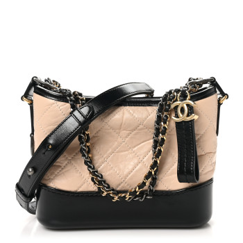 CHANEL Aged Calfskin Quilted Small Gabrielle Hobo Beige Black