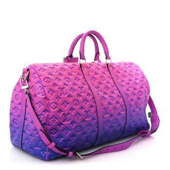 LOUIS VUITTON Taurillon Illusion Keepall Bandouliere 50 Bleu Rose