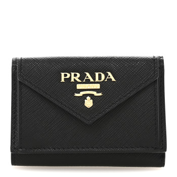 PRADA Saffiano Metal Tri-Fold Envelope Card Holder Wallet Black